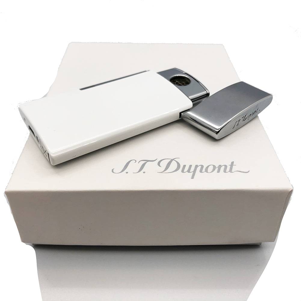 S.T Dupont- S.T Dupont Lighter E-Slim 7 Chrome with White Finish - OPS.com
