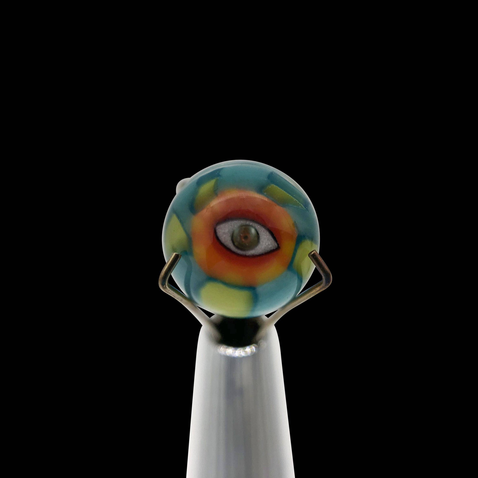 Banjo Glass Art - Orange/Blue/Green Eyes Pearl Size 7.5mm-7.8mm - OPS.com