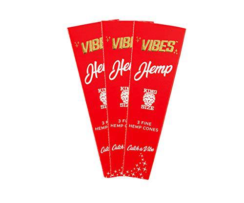 VIBES Rolling Papers King Size pre Rolled Cones, Organic, Hemp, Rice Paper with Natural Arabic Gum, Chlorine Free Technology- 3 Pack (9 Cones) - OPS.com