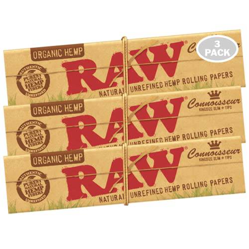 Raw Organic Hemp Connoisseur | King Size Slim + Tips | 3 Pack - OPS.com