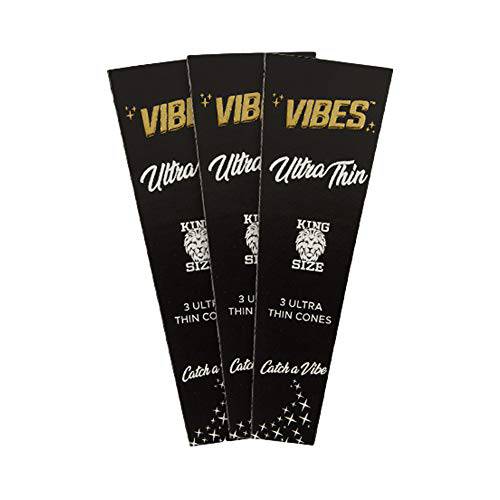 VIBES Rolling Papers King Size pre Rolled Cones, Organic, Hemp, Rice Paper with Natural Arabic Gum, Chlorine Free Technology- 3 Pack 9 Cones - OPS.com