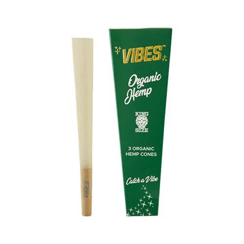 Vibes Organic Hemp Cigarette Rolling Paper - Classic Ultra Thin 1.25 Inch, Pre Rolled Rice Paper - Chlorine Free Technology 3 Pack 9 - Slow Burning Cones with Tips and Packing Sticks - OPS.com