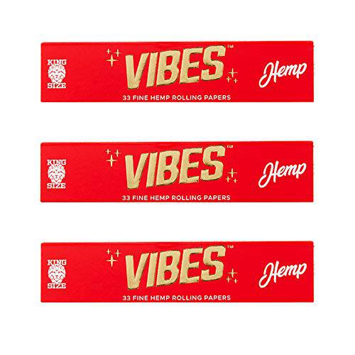Vibes Rolling Paper King Size Booklet 33pc, Natural Hemp Paper and Arabic Gum with Chlorine Free Technology- 3 Pack - OPS.com